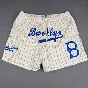 Brooklyn Dodgers Shorts Mens Large White Blue MLB Baseball Pinstripe Mesh